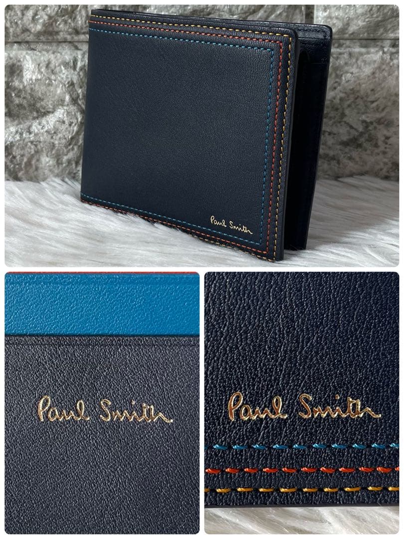 【新品未使用】ポールスミス　PSC694 ストライプステッチ　二つ折り財布