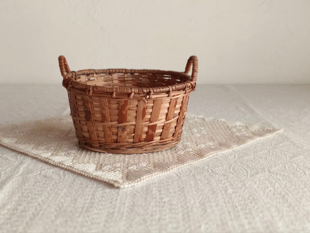 * vintage basket ❀ 両側 持ち手の * バスケット
