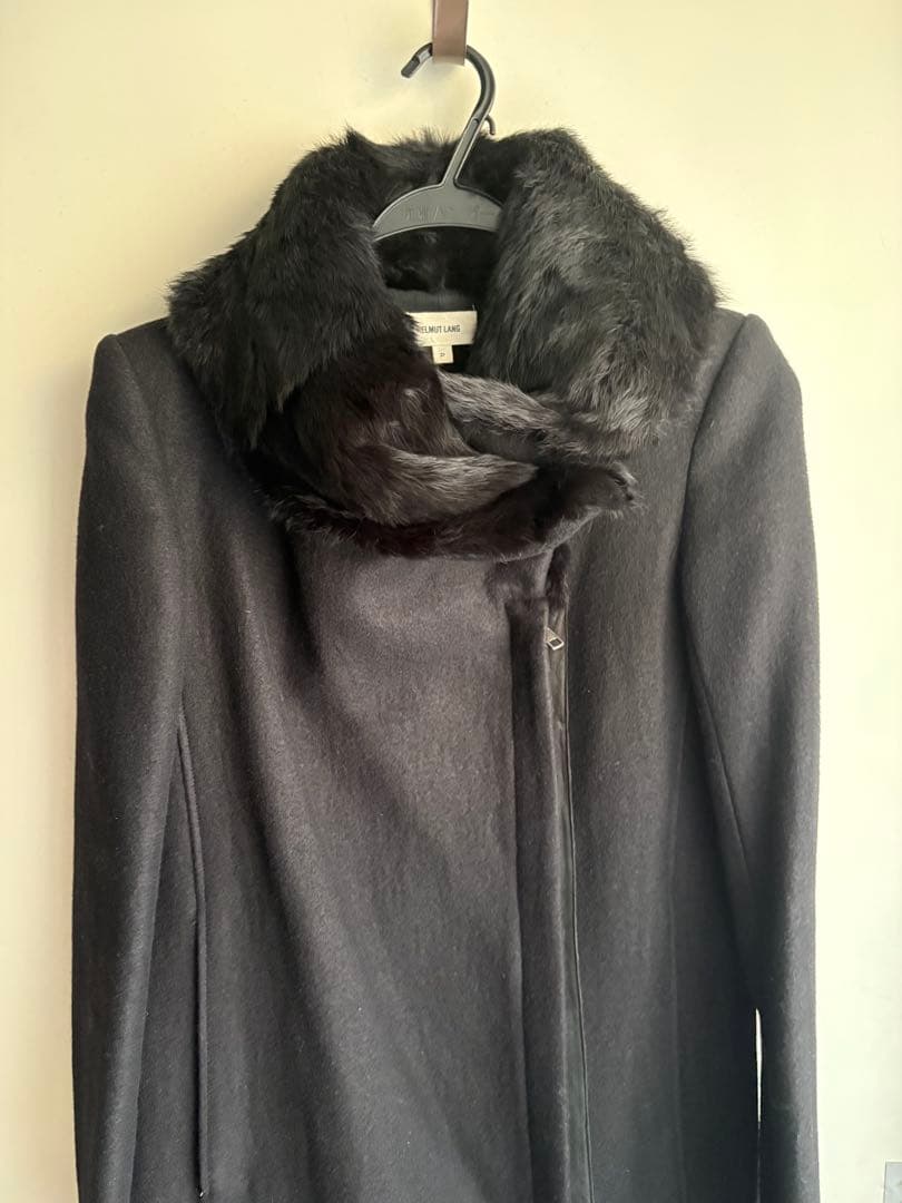 HELMUT LANG ヘルムートラングファーラムレザー付アシンメトリーコート