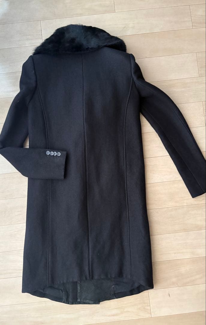 HELMUT LANG ヘルムートラングファーラムレザー付アシンメトリーコート