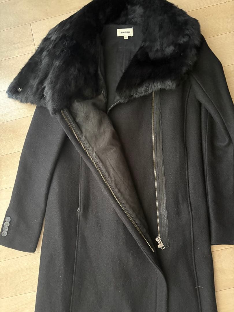 HELMUT LANG ヘルムートラングファーラムレザー付アシンメトリーコート