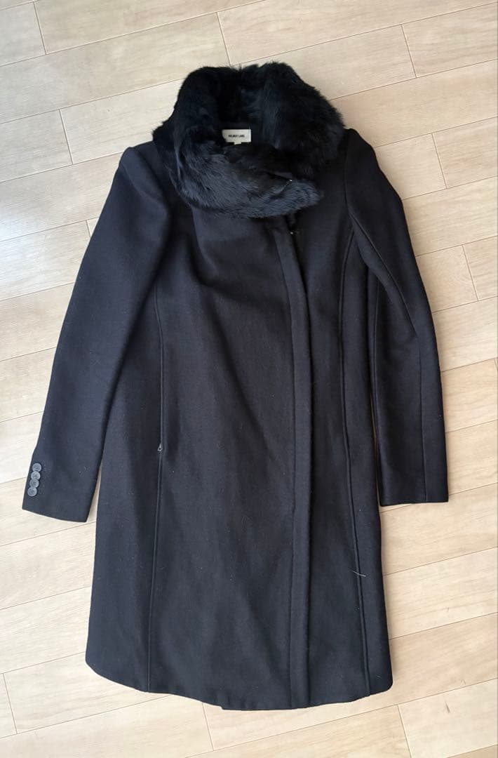 HELMUT LANG ヘルムートラングファーラムレザー付アシンメトリーコート