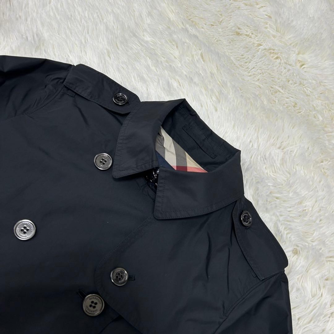 【極美品/L】バーバリーロンドン トレンチコート メガノバチェック Aライン 黒