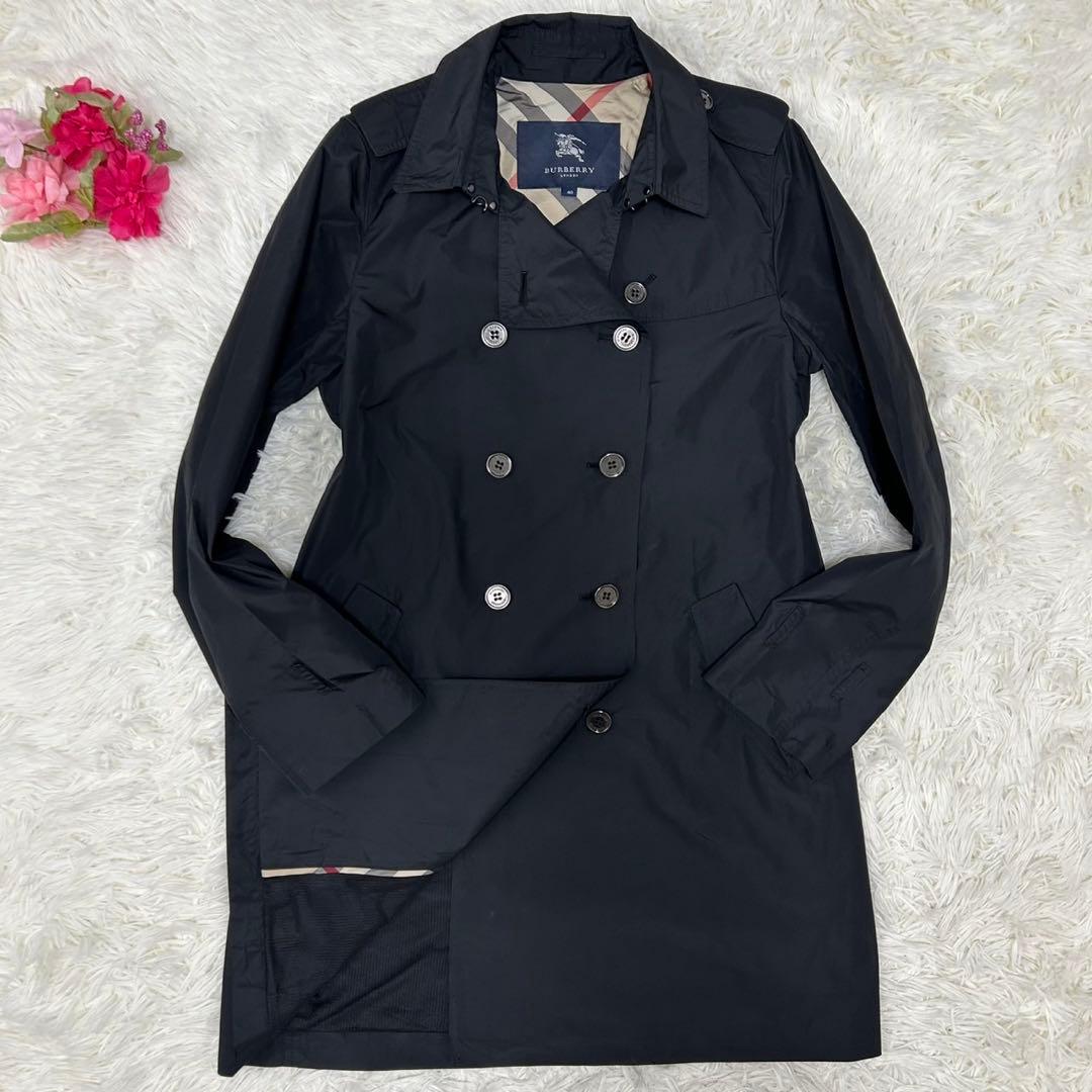 【極美品/L】バーバリーロンドン トレンチコート メガノバチェック Aライン 黒