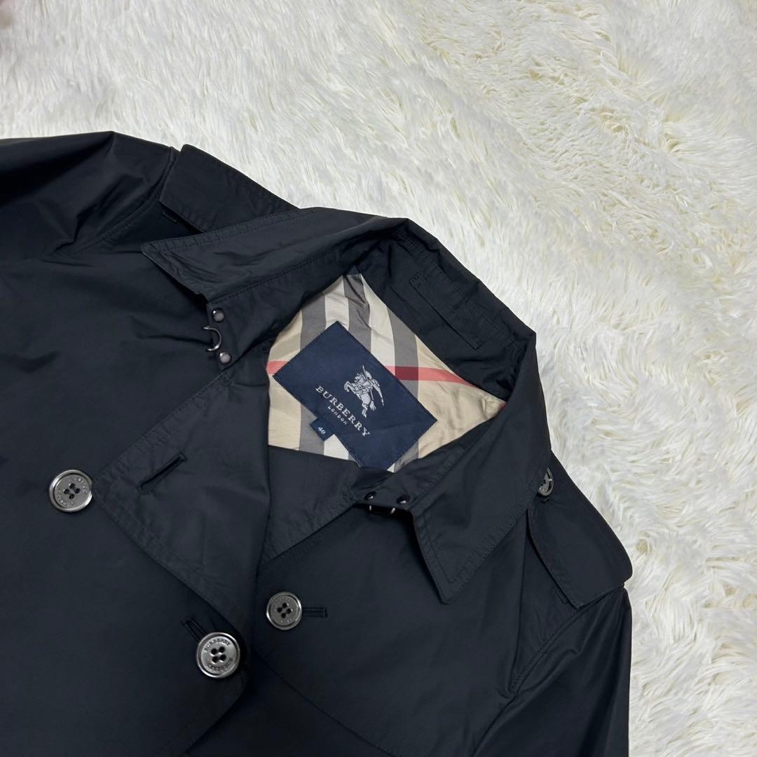 【極美品/L】バーバリーロンドン トレンチコート メガノバチェック Aライン 黒