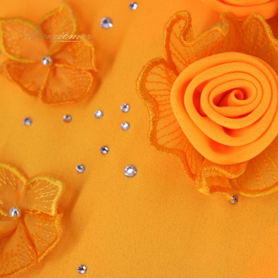 【日本製社交ダンス衣装】ワンピース ドレス オレンジ ラインストーン Mサイズ