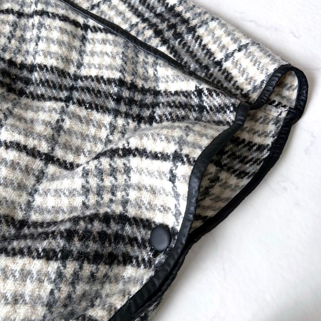 未使用級 アウラアイラ AULA AIL チェック ウール ロングポンチョコート