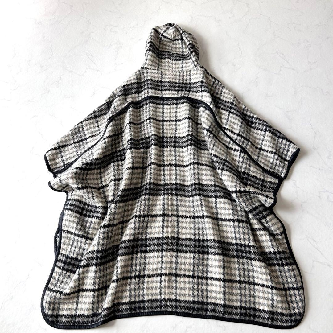 未使用級 アウラアイラ AULA AIL チェック ウール ロングポンチョコート