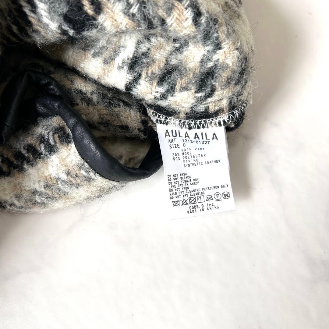 未使用級 アウラアイラ AULA AIL チェック ウール ロングポンチョコート