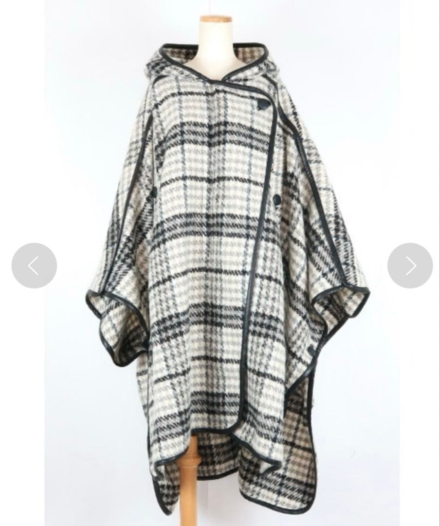 未使用級 アウラアイラ AULA AIL チェック ウール ロングポンチョコート
