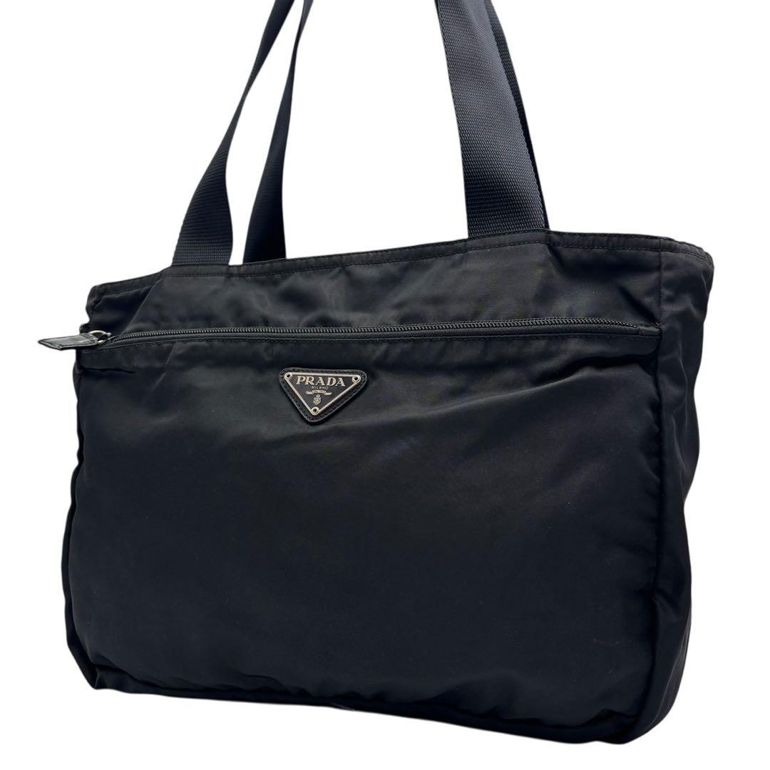 【極美品】PRADA プラダ ナイロン トートバッグ ブラック ロゴプレート