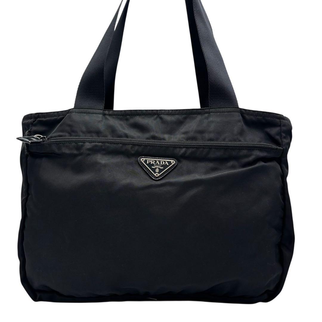 【極美品】PRADA プラダ ナイロン トートバッグ ブラック ロゴプレート