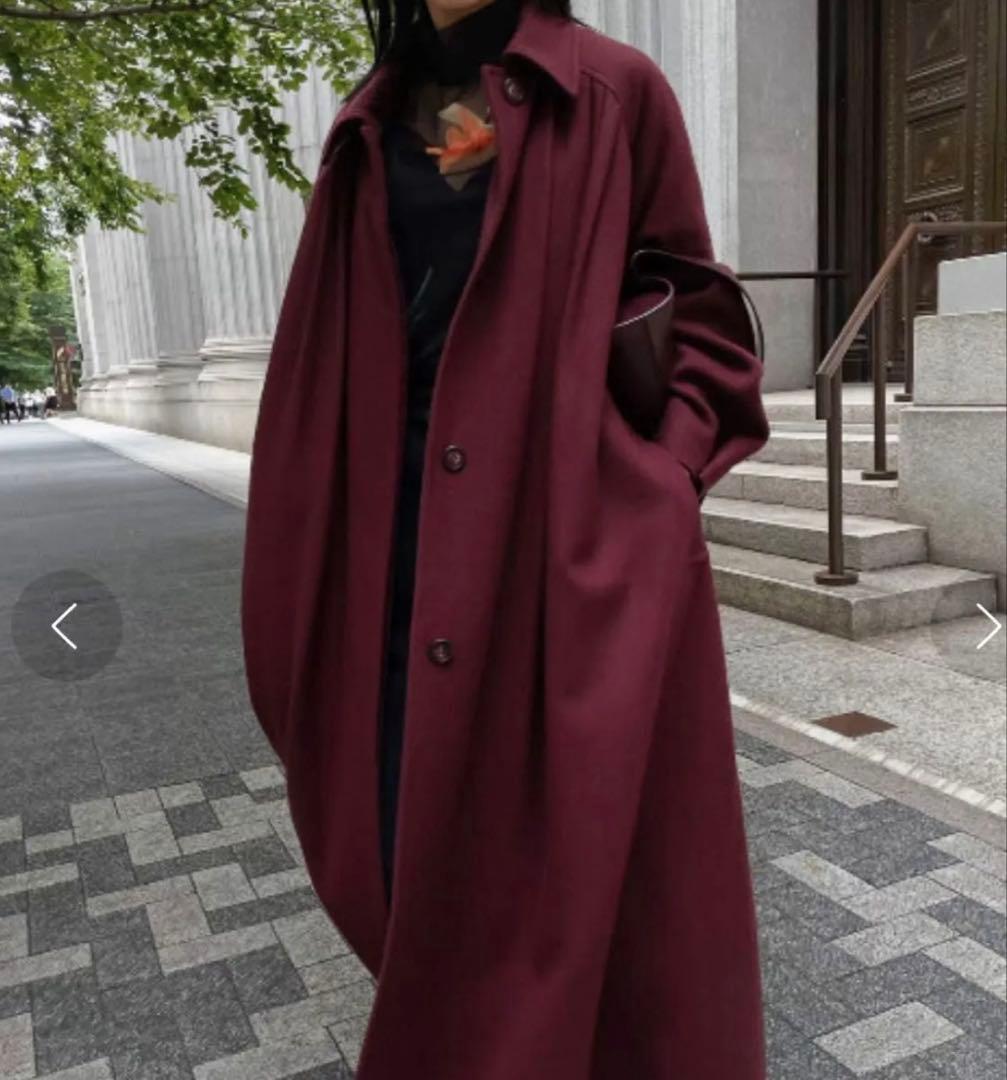 AMERI【フロントギャザーオープンスリーブコート ／バーガンディS】