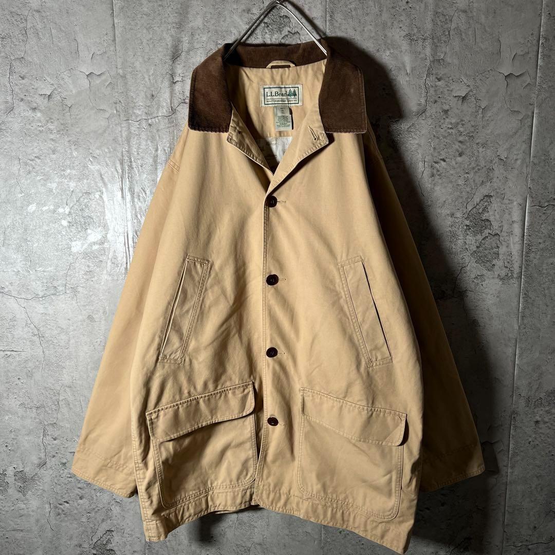 LLBean カバーオール ハンティングジャケット 襟コーデュロイ 裏地総柄XL