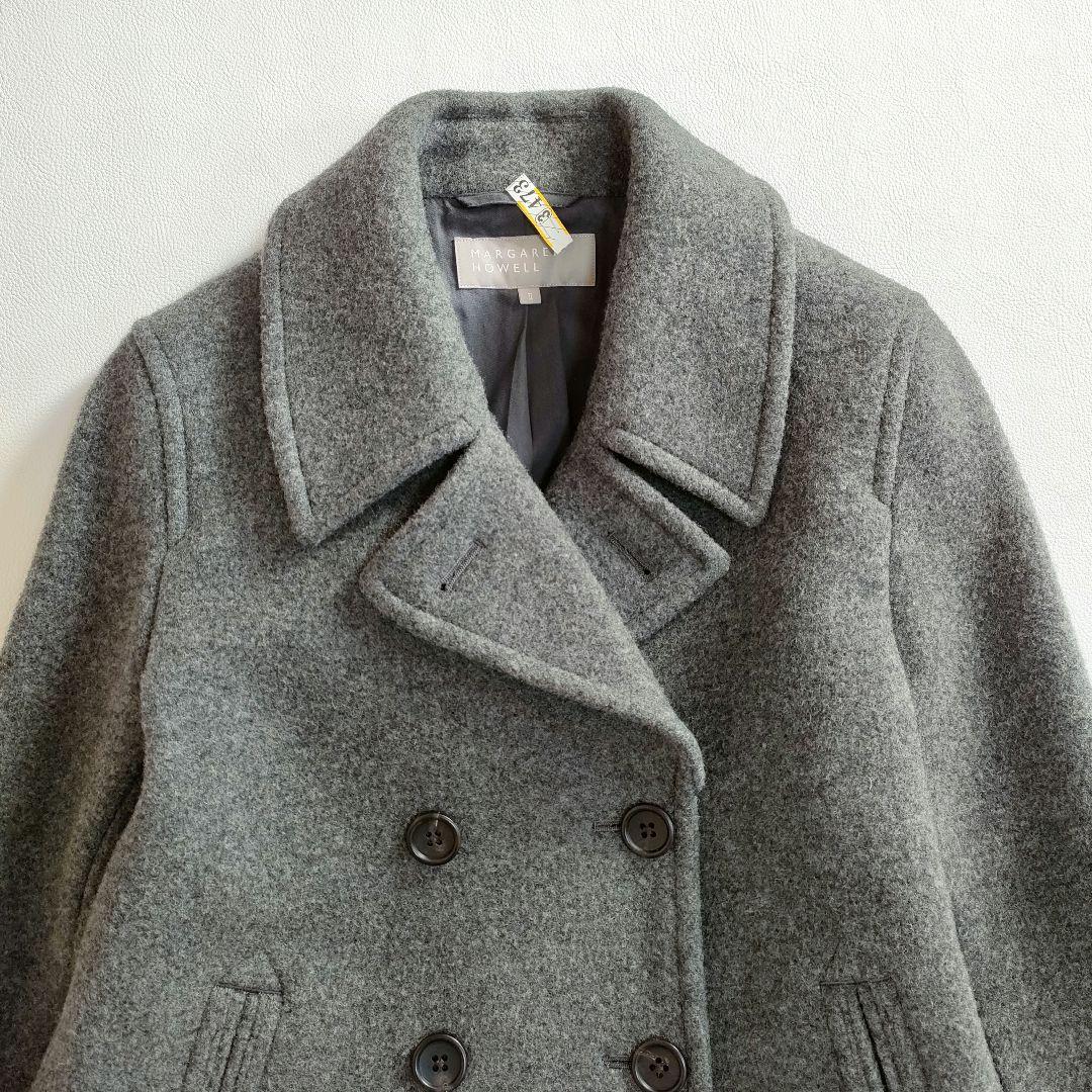 【極美品】マーガレットハウエル　高級カシミヤ混ピーコート　グレー　2