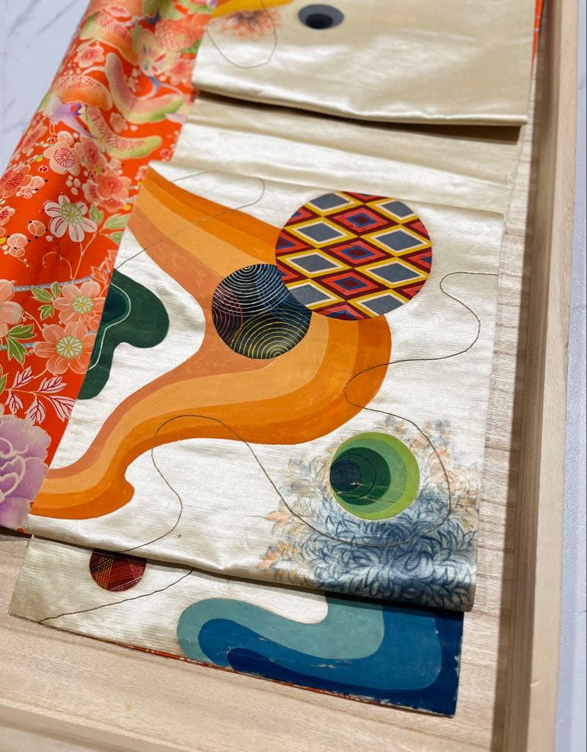 極美品◇白繻子 花車のアンティーク昼夜帯 鶴 松 デッドストック