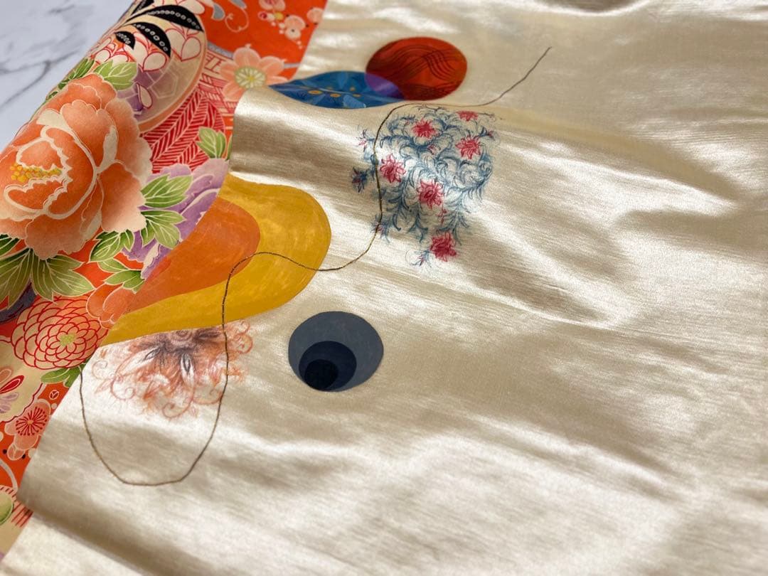 極美品◇白繻子 花車のアンティーク昼夜帯 鶴 松 デッドストック