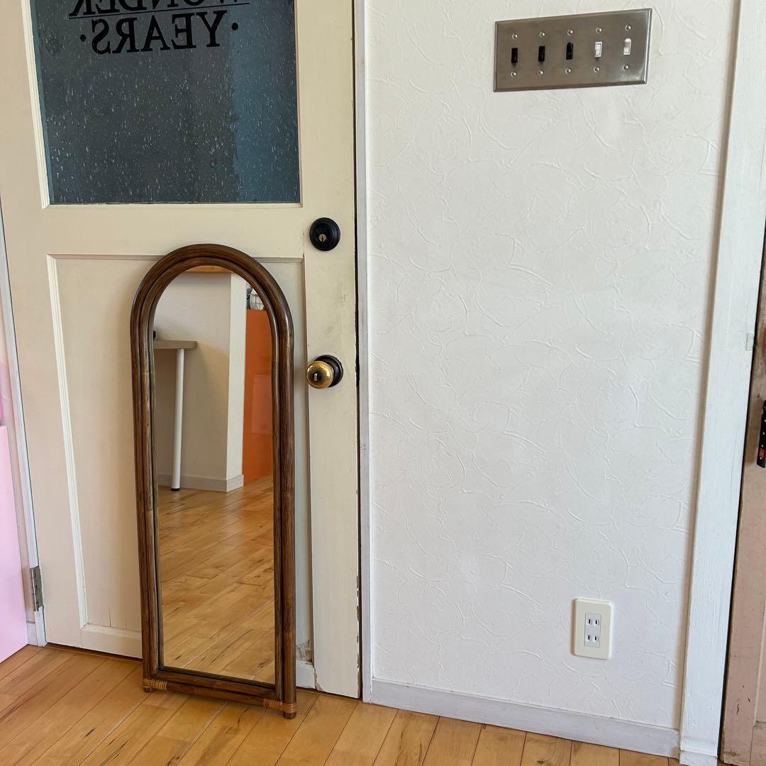 ☆アンティーク☆ビンテージ　ラタン　姿見　96cm 籐　鏡　ミラー