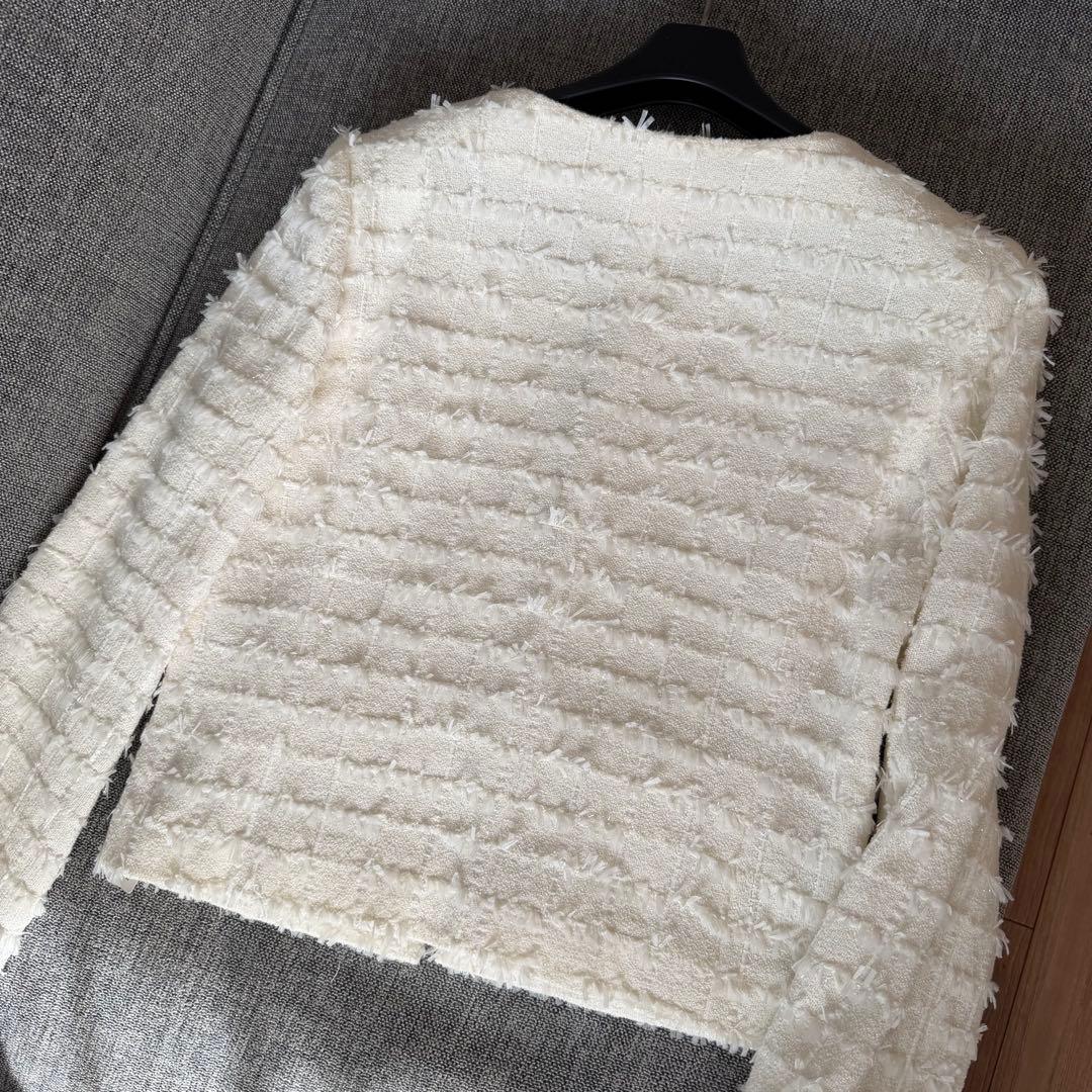 foxey フォクシー ノーカラージャケット 短丈 ホワイト38 M日本製