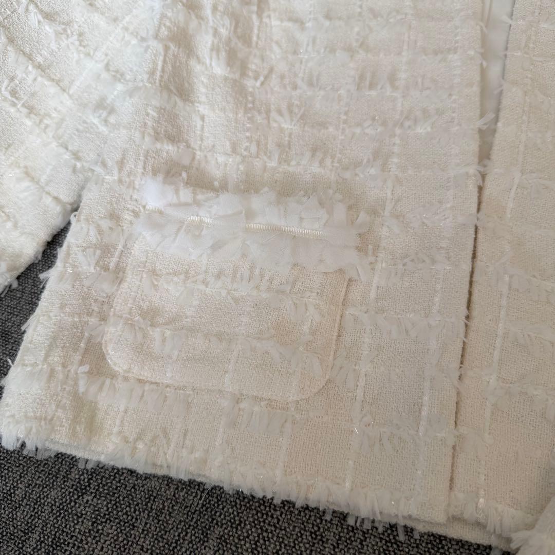 foxey フォクシー ノーカラージャケット 短丈 ホワイト38 M日本製