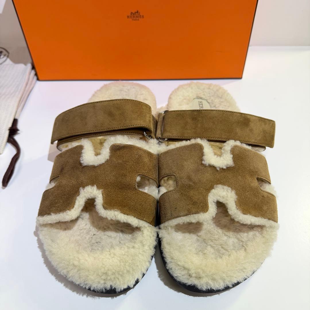 エルメス HERMES ムートンサンダル 茶　シプレ　43