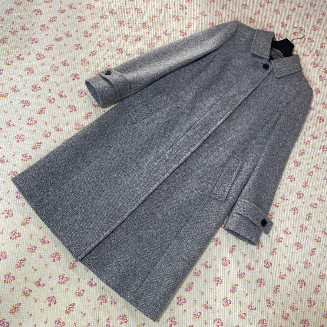 ポールスチュアート ロングコート 6 ツイード グレー ステンカラー DMW