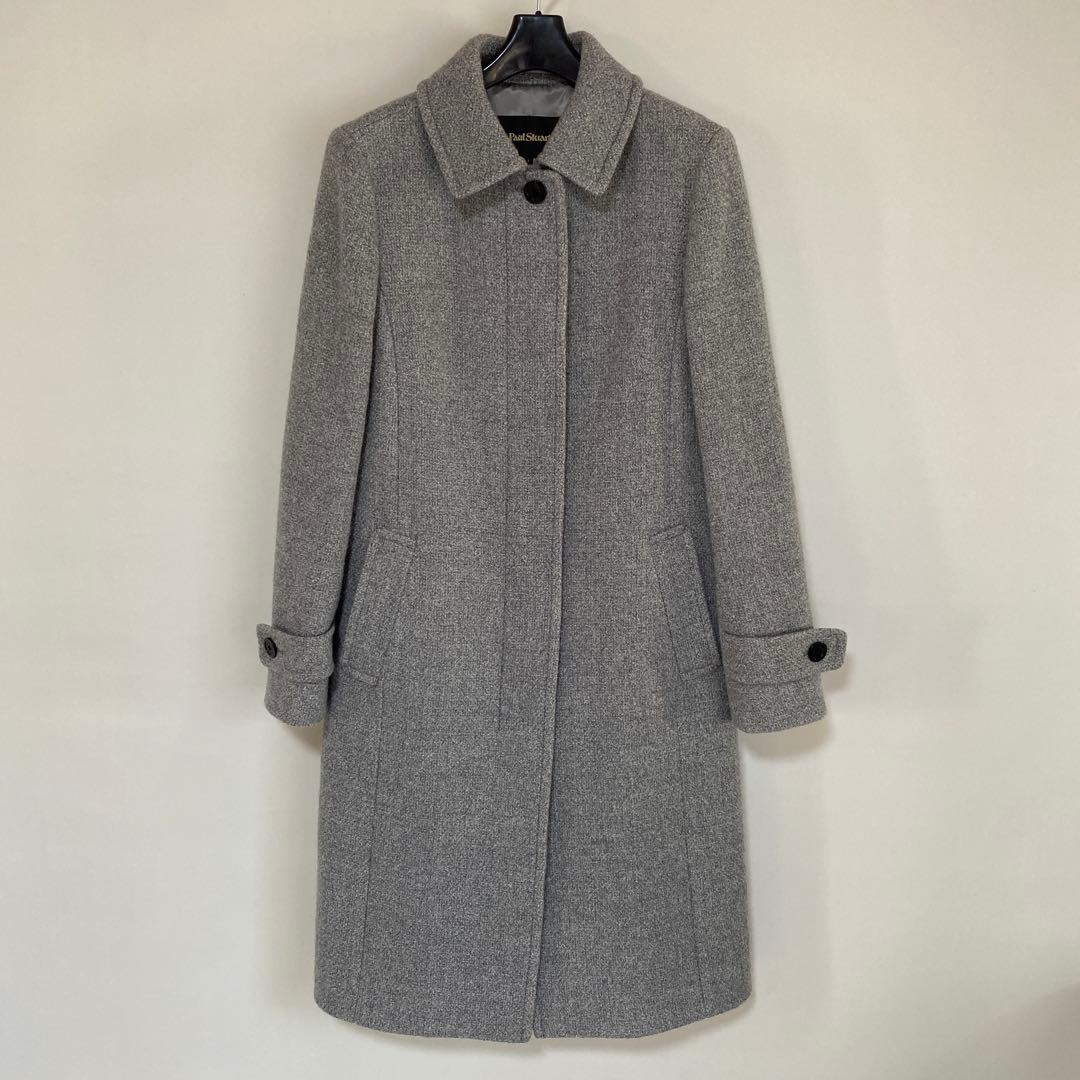 ポールスチュアート ロングコート 6 ツイード グレー ステンカラー DMW