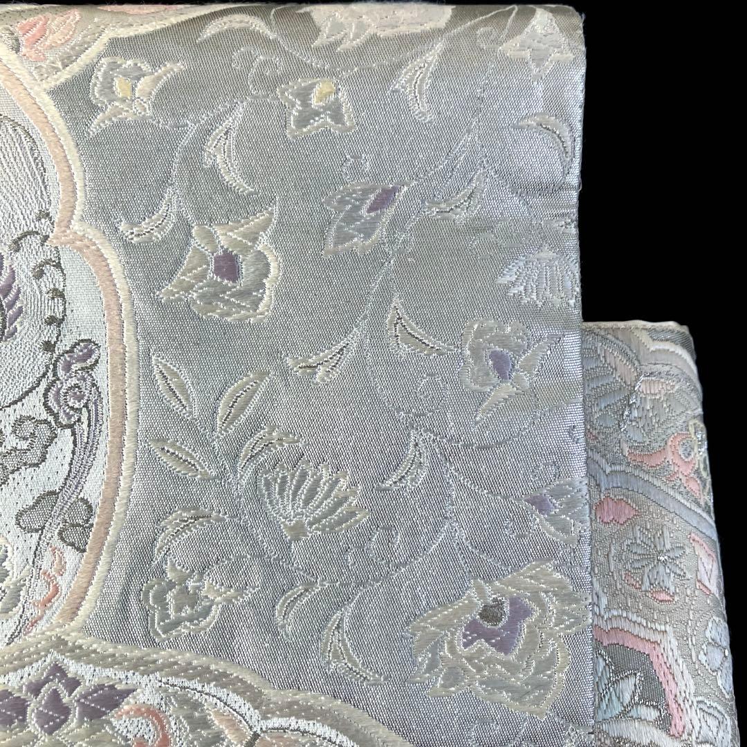 袋帯　ワンタッチ作り帯　マジックテープ　二重太鼓　プラチナ箔【法隆寺華文】付け帯