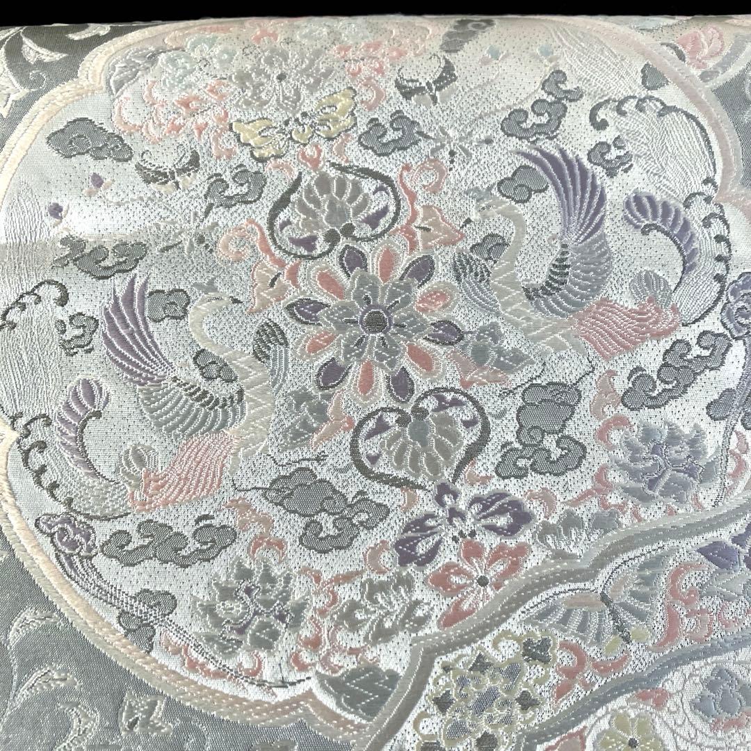 袋帯　ワンタッチ作り帯　マジックテープ　二重太鼓　プラチナ箔【法隆寺華文】付け帯