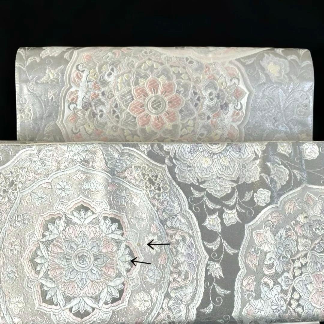 袋帯　ワンタッチ作り帯　マジックテープ　二重太鼓　プラチナ箔【法隆寺華文】付け帯