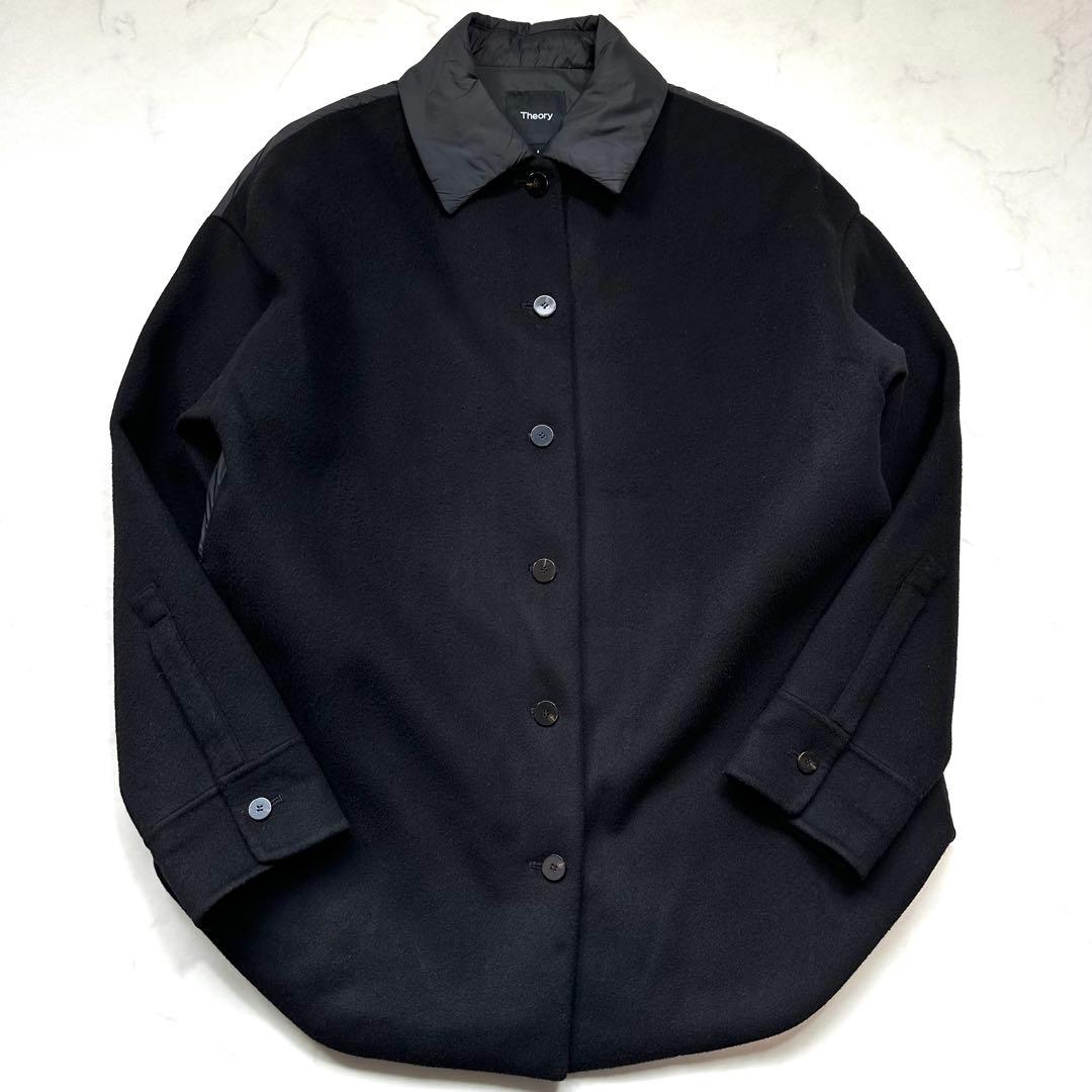 完売品◎セオリー カシミヤ コンボシャツジャケット ダブルフェイス 中綿 黒 S