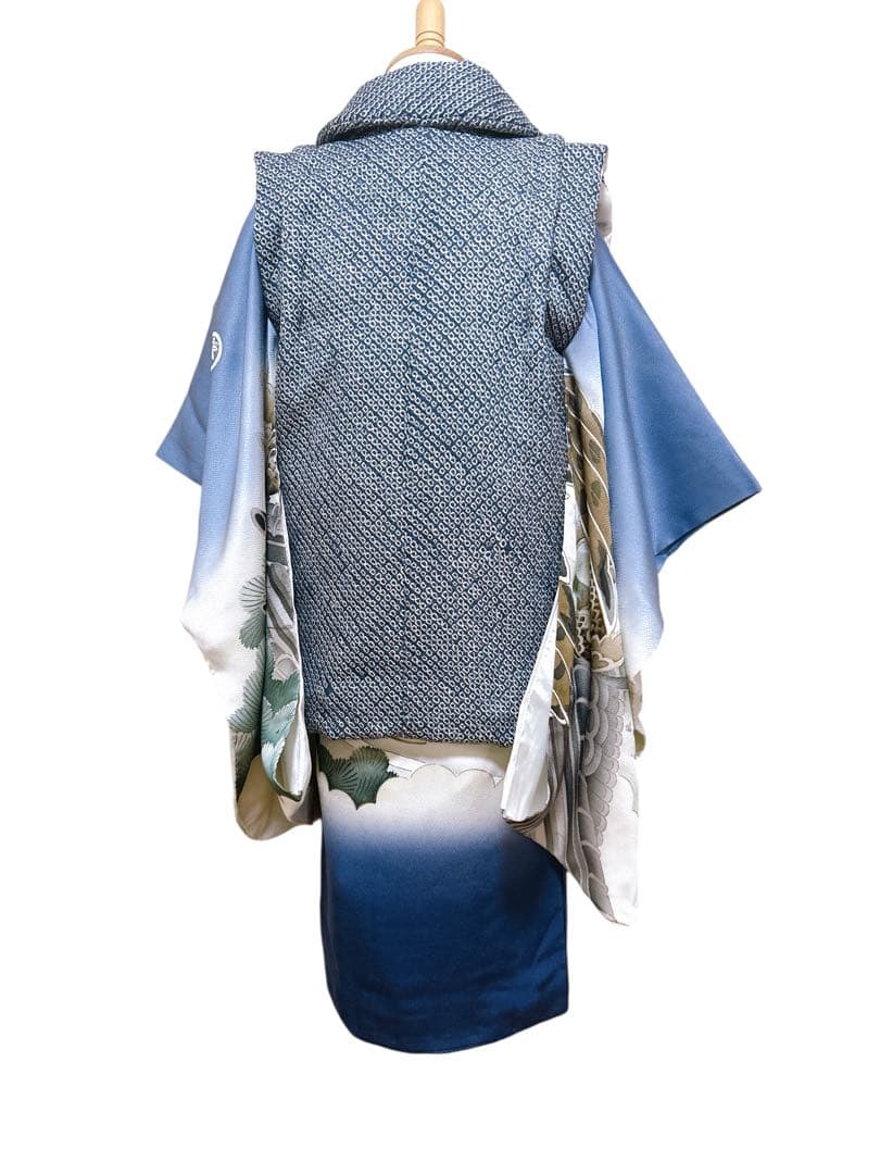 人気の総絞り被布♡七五三　3歳　男の子　フルセット　一式　青系　鷹　正絹