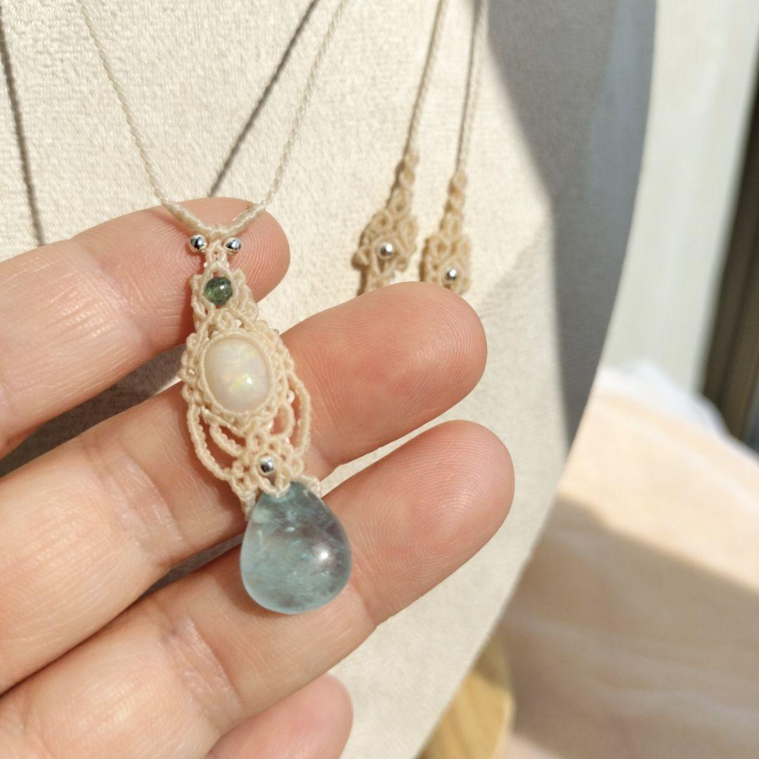 オパール　アクアマリン　マクラメ編みネックレス　他1点同梱