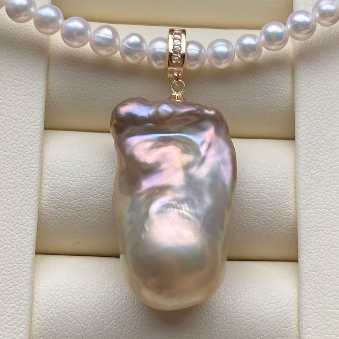 本真珠　淡水エジソンパール　3粒パールネックレストップPT578