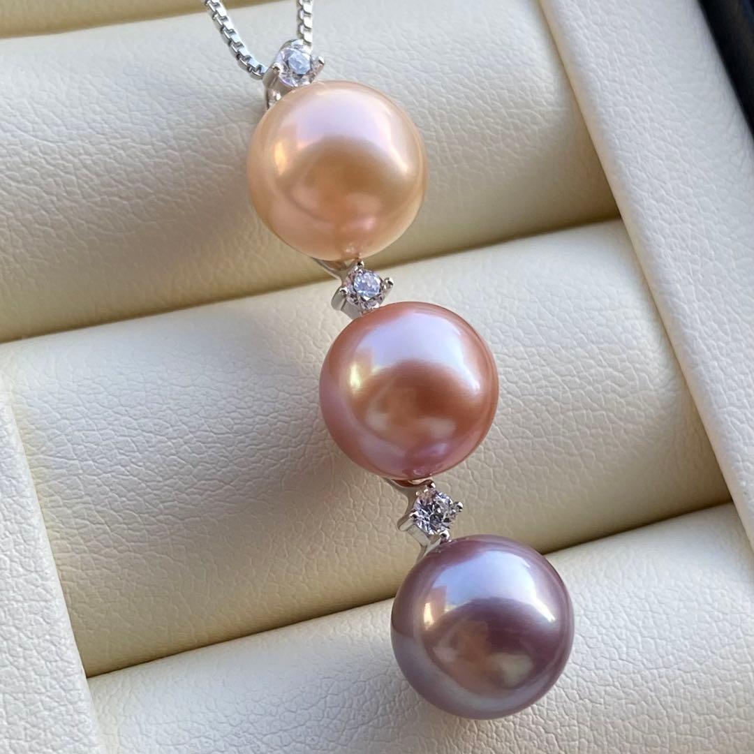 本真珠　淡水エジソンパール　3粒パールネックレストップPT578