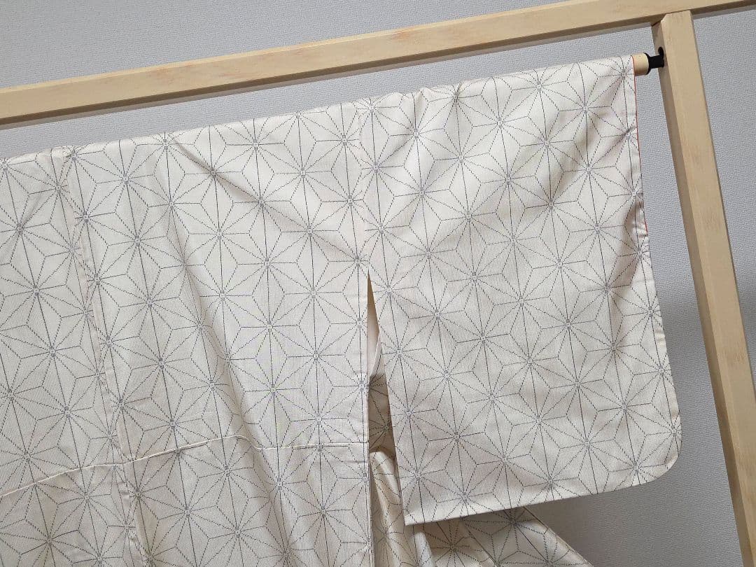 C◆着物くつろぎ 白大島紬 アンサンブル 着物羽織セット 麻の葉 袷 正絹 着物