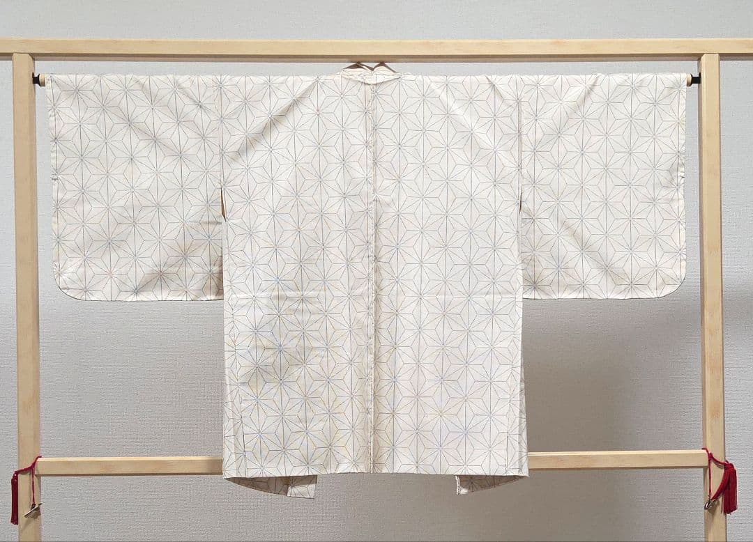 C◆着物くつろぎ 白大島紬 アンサンブル 着物羽織セット 麻の葉 袷 正絹 着物