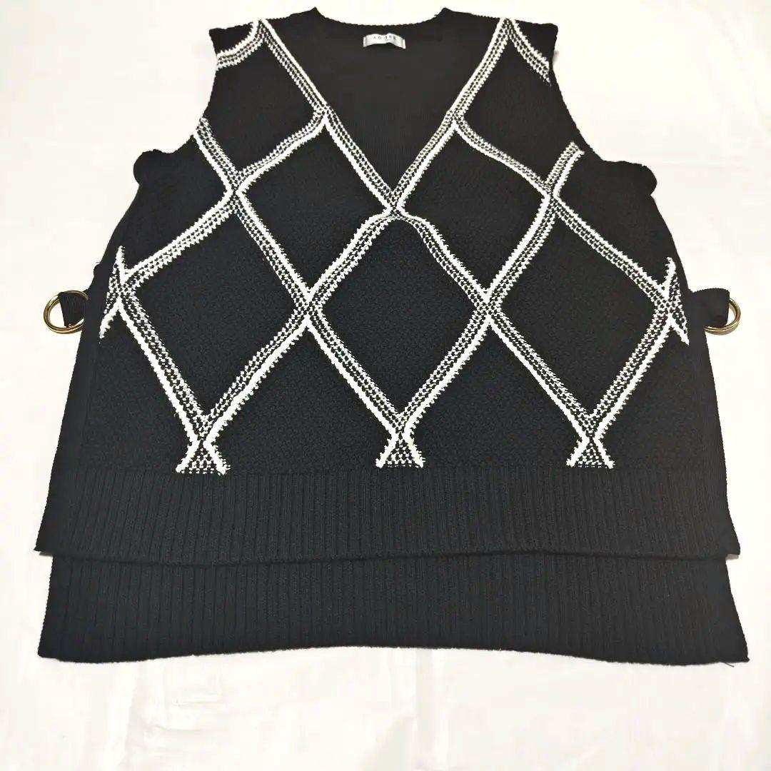 ADORE アドーア リボンベルト付き アーガイル柄 ニットベスト