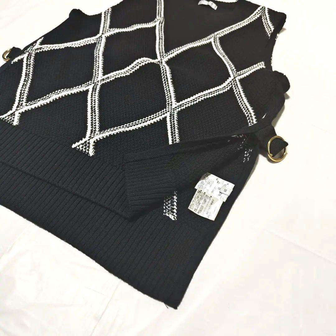 ADORE アドーア リボンベルト付き アーガイル柄 ニットベスト