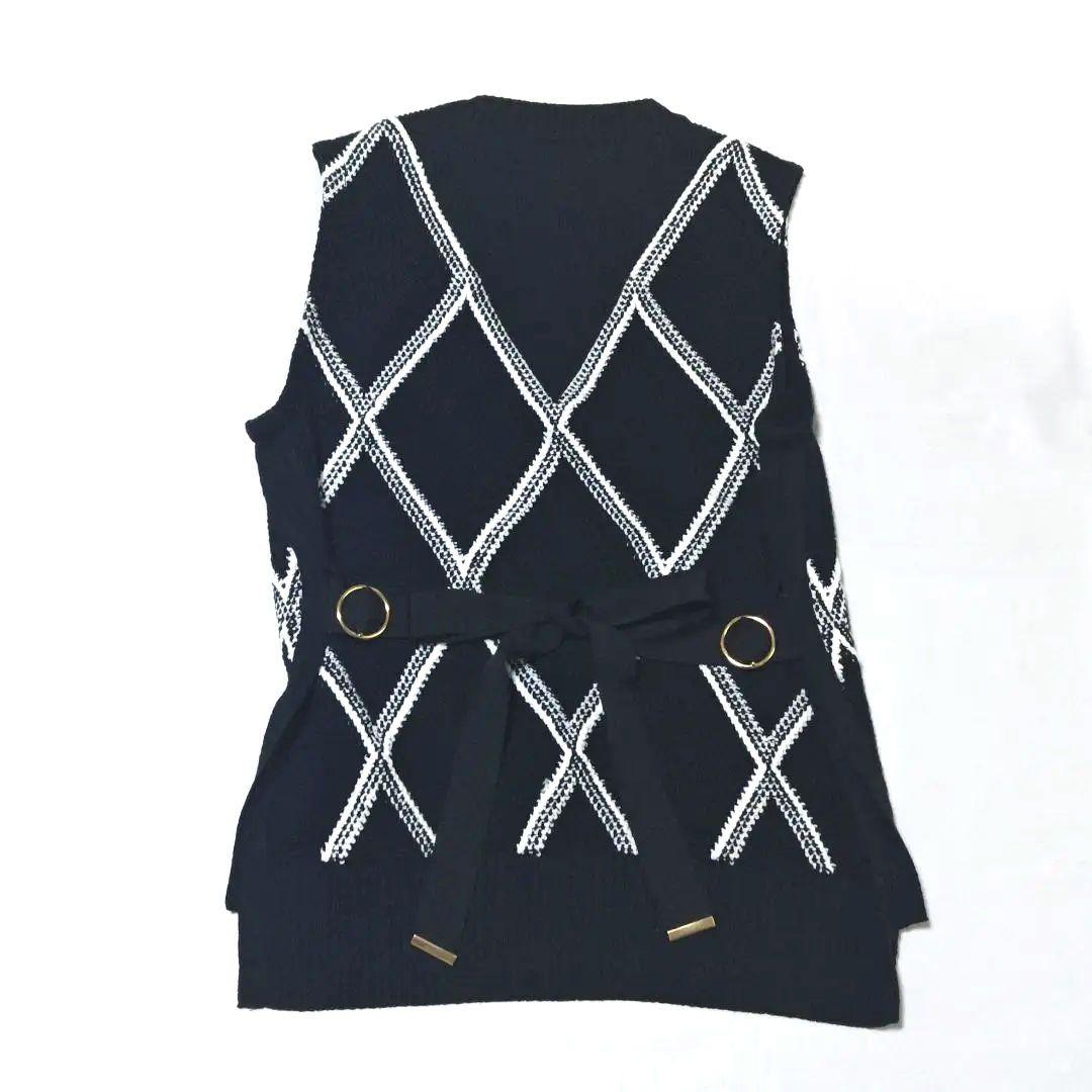 ADORE アドーア リボンベルト付き アーガイル柄 ニットベスト