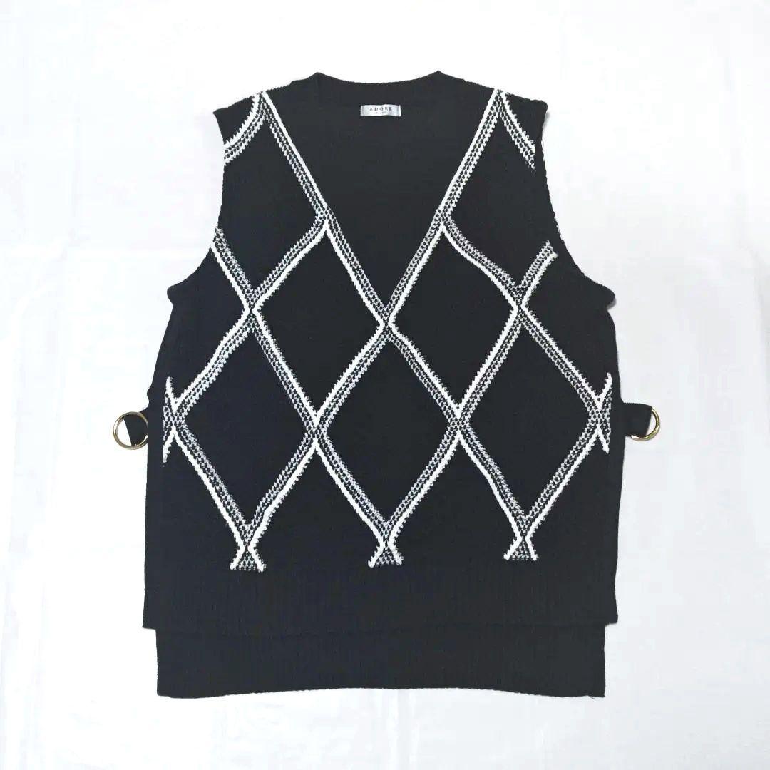 ADORE アドーア リボンベルト付き アーガイル柄 ニットベスト