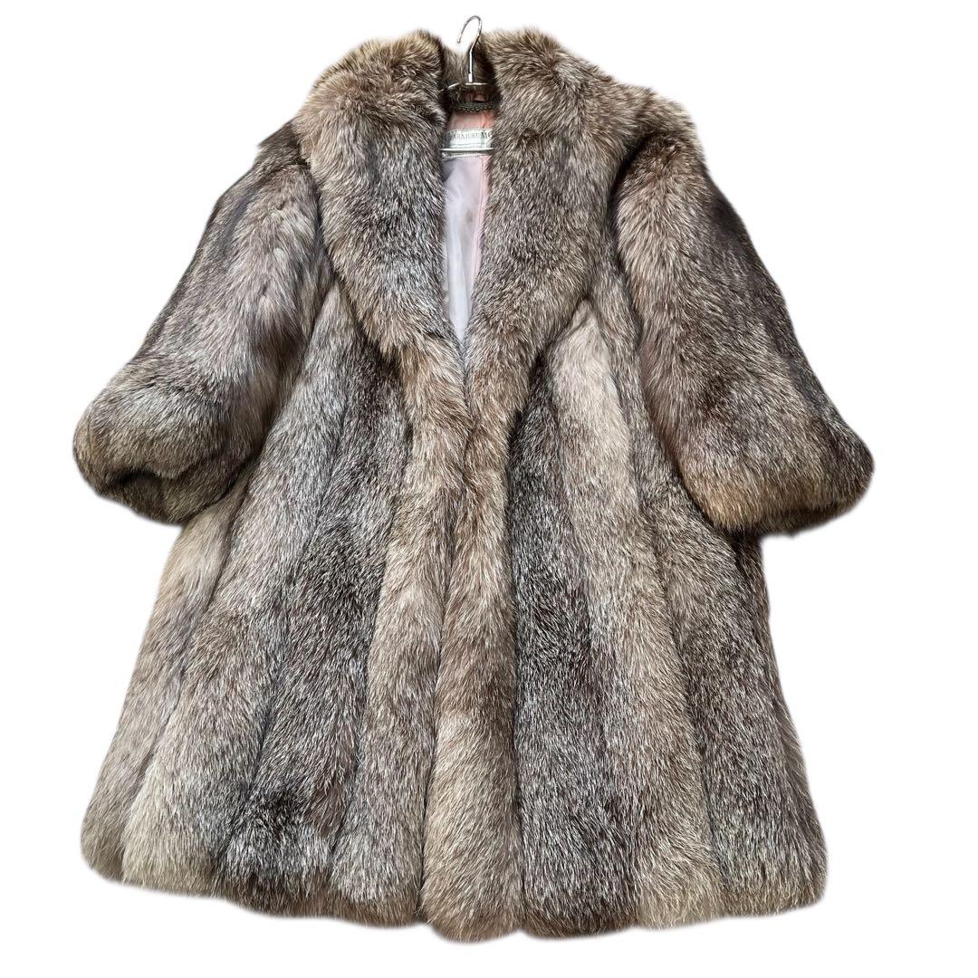 肉厚◎ 着丈110cm ブルーフロストフォックス ファーコート サガフォックス