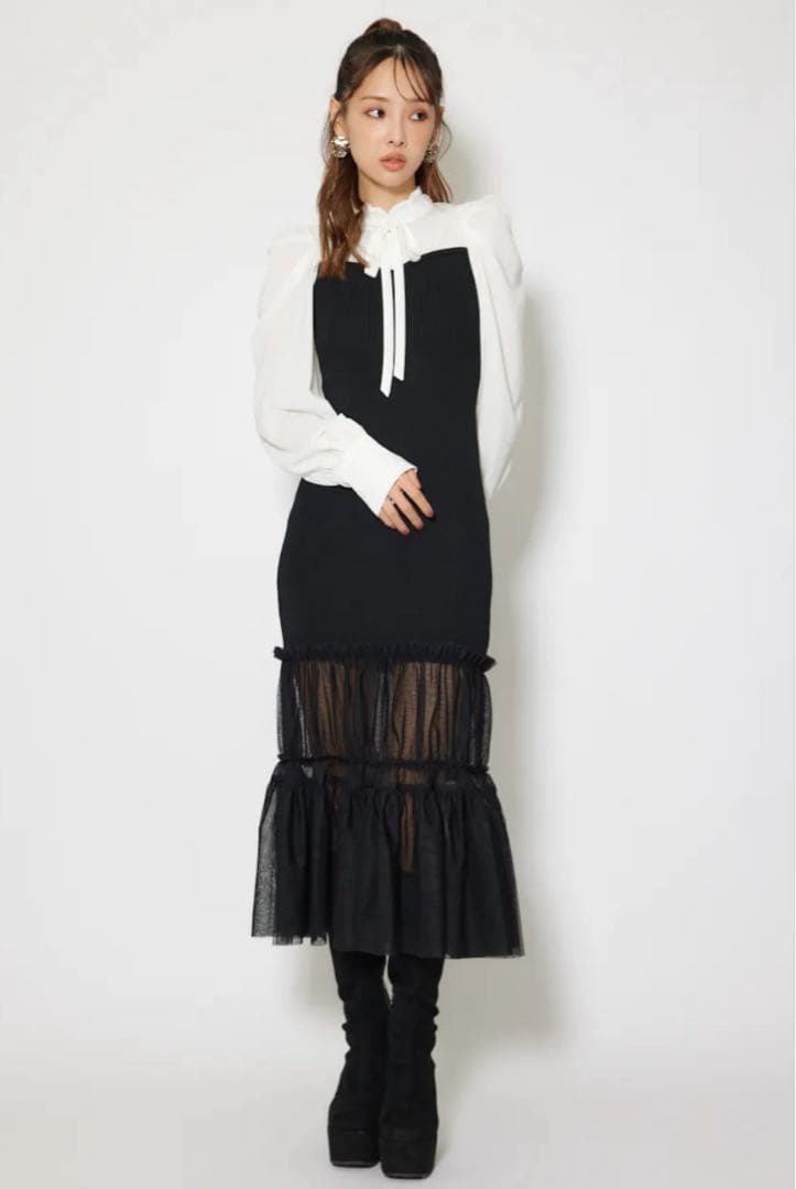 ピッピ rienda チュールドッキングニットマーメイドワンピース