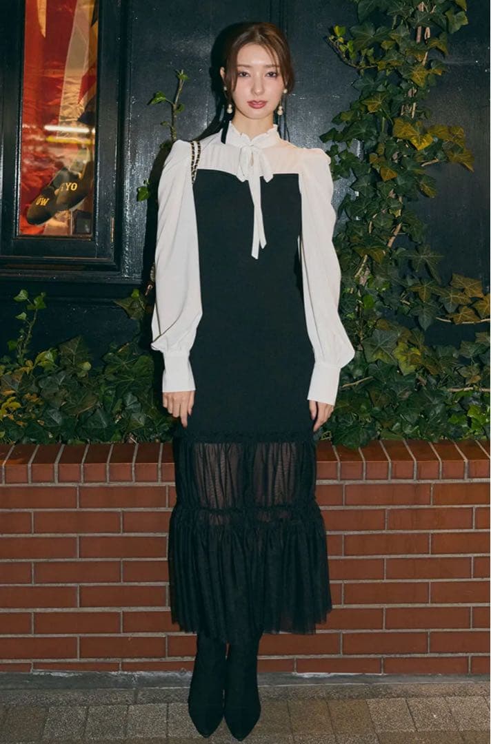 ピッピ rienda チュールドッキングニットマーメイドワンピース