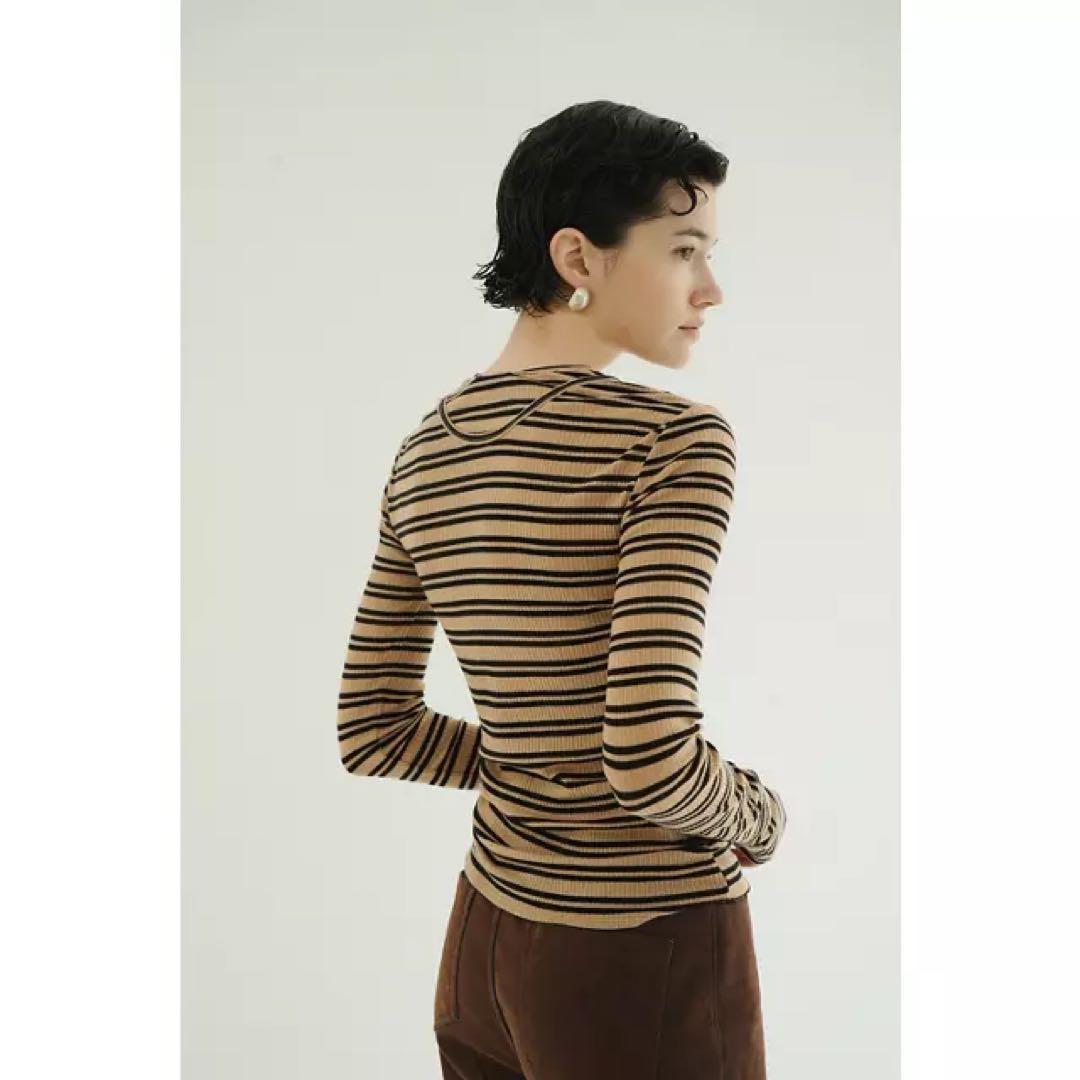 clane LAYERED SHOULDER CUT TOPS 1 ボーダー