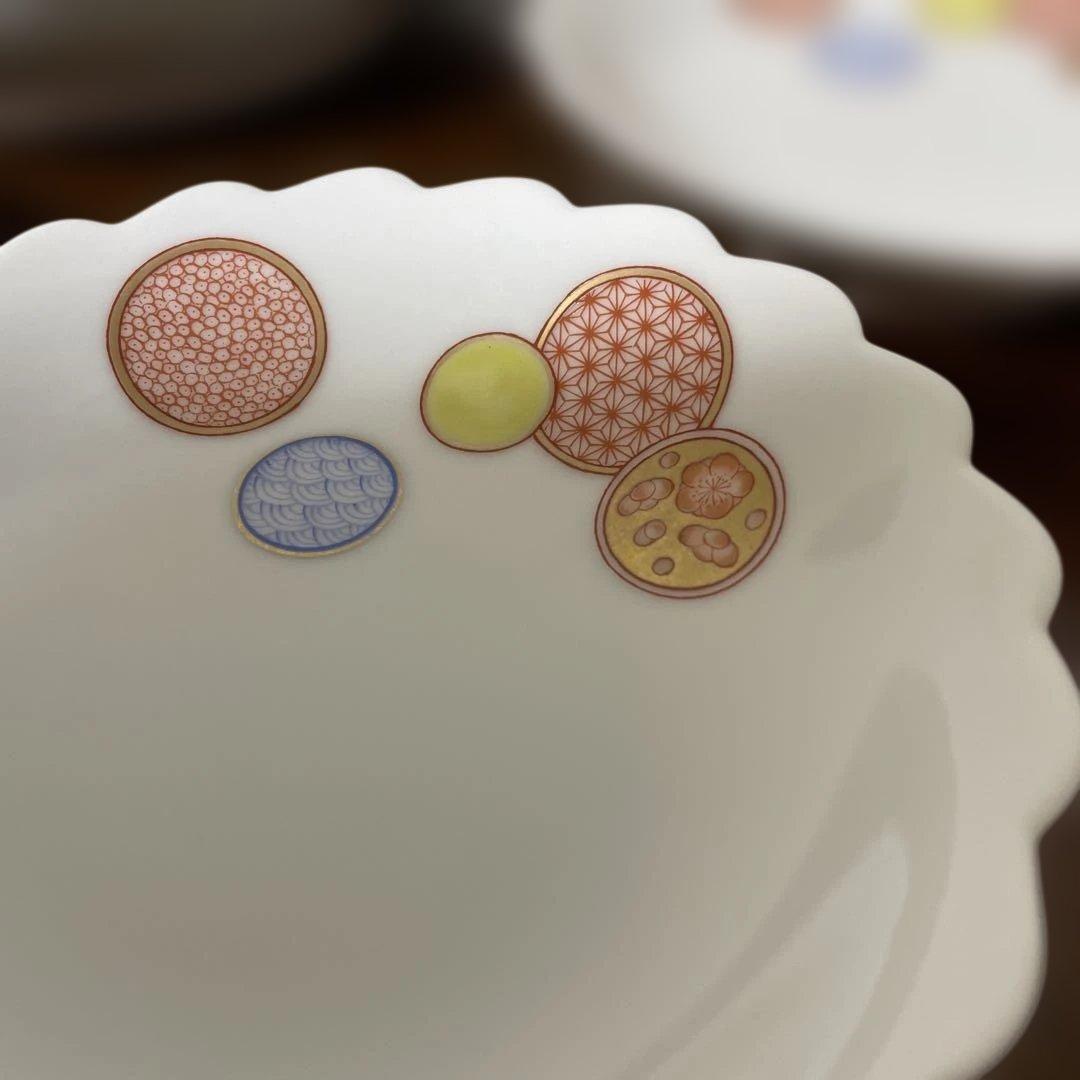 深川製磁　宮内庁御用達　寿赤絵　梅型6号　寿赤絵　手まり小皿