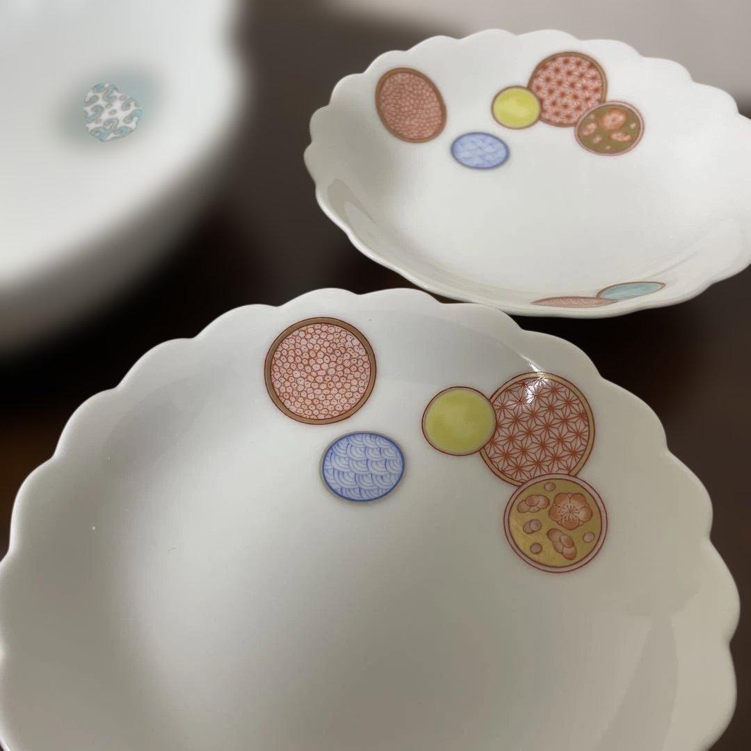 深川製磁　宮内庁御用達　寿赤絵　梅型6号　寿赤絵　手まり小皿