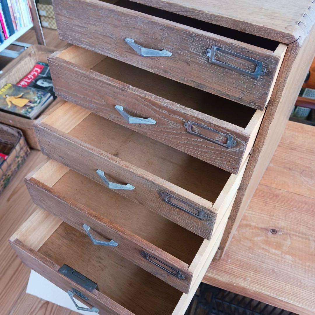 小引出し　5杯　品目差し付き　書類棚　木製