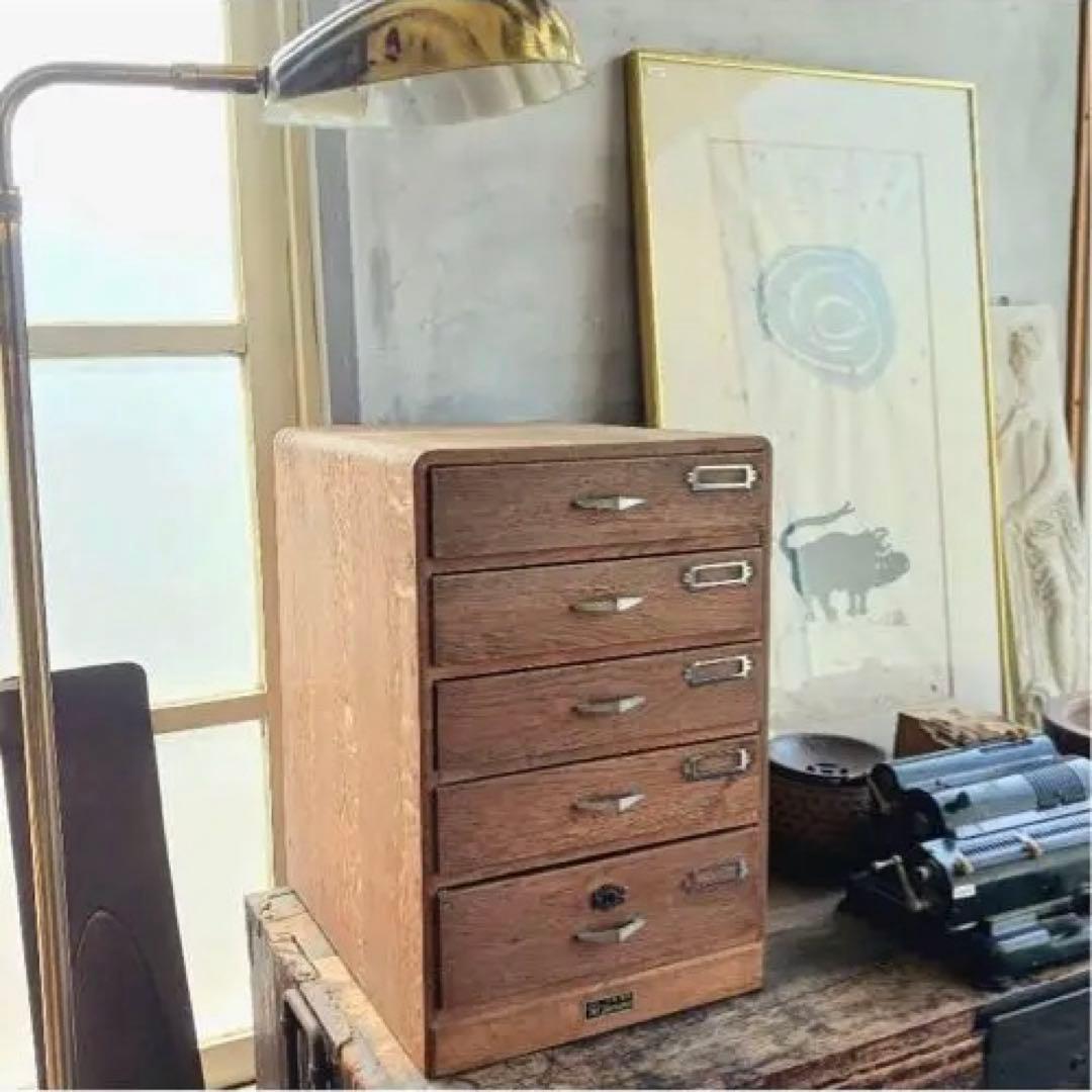 小引出し　5杯　品目差し付き　書類棚　木製