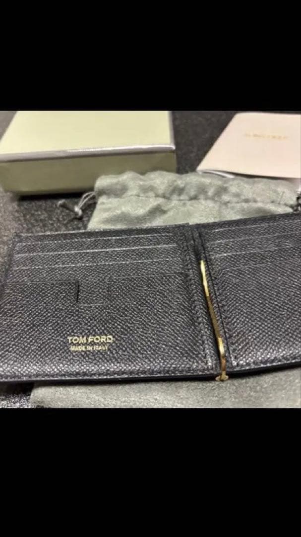 TOM FORD ブラック レザー マネークリップ